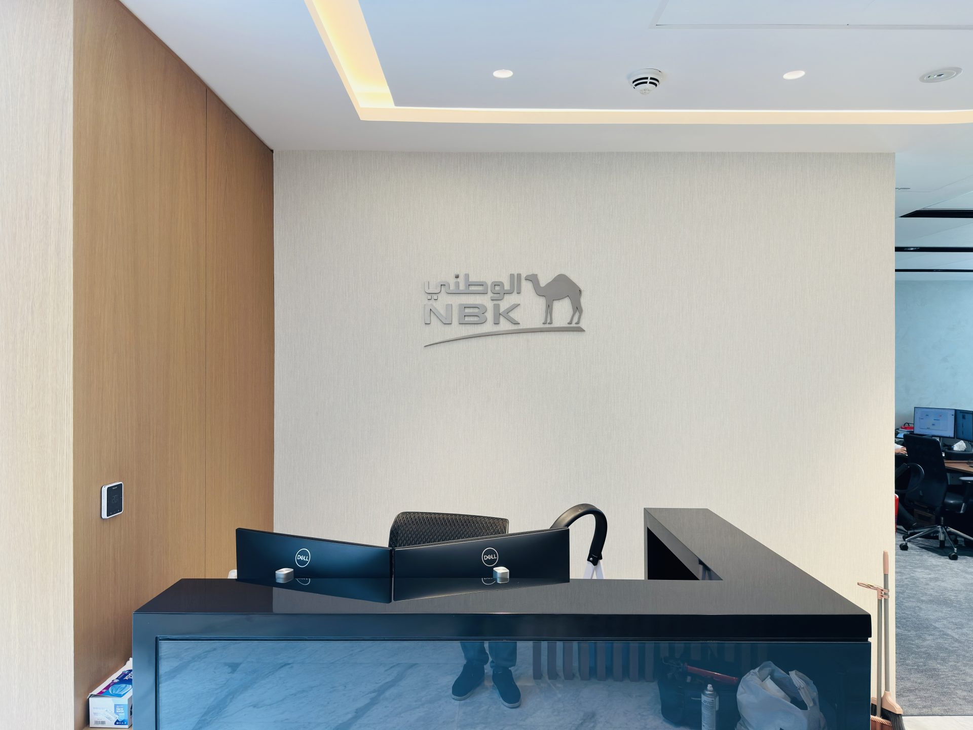 NBK Office Reception Signage & Branding | DIFC Dubai — National Bank of Kuwait (NBK) — Corporate, Banking & Financial Services — DIFC, Dubai, UAE project gallery image 1