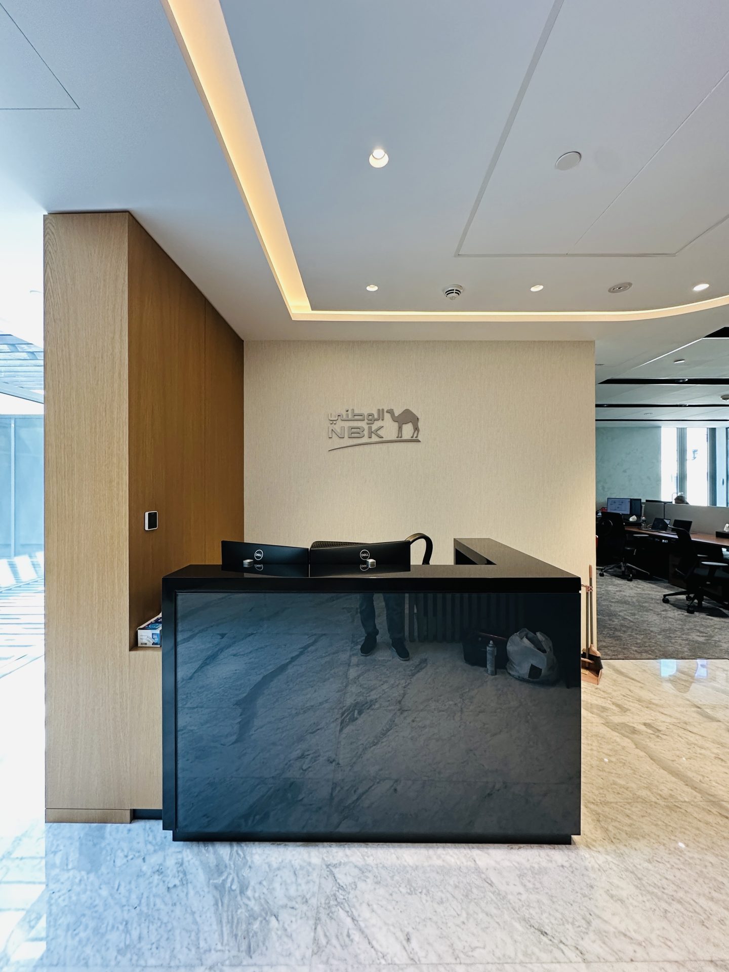 NBK Office Reception Signage & Branding | DIFC Dubai — National Bank of Kuwait (NBK) — Corporate, Banking & Financial Services — DIFC, Dubai, UAE project gallery image 4
