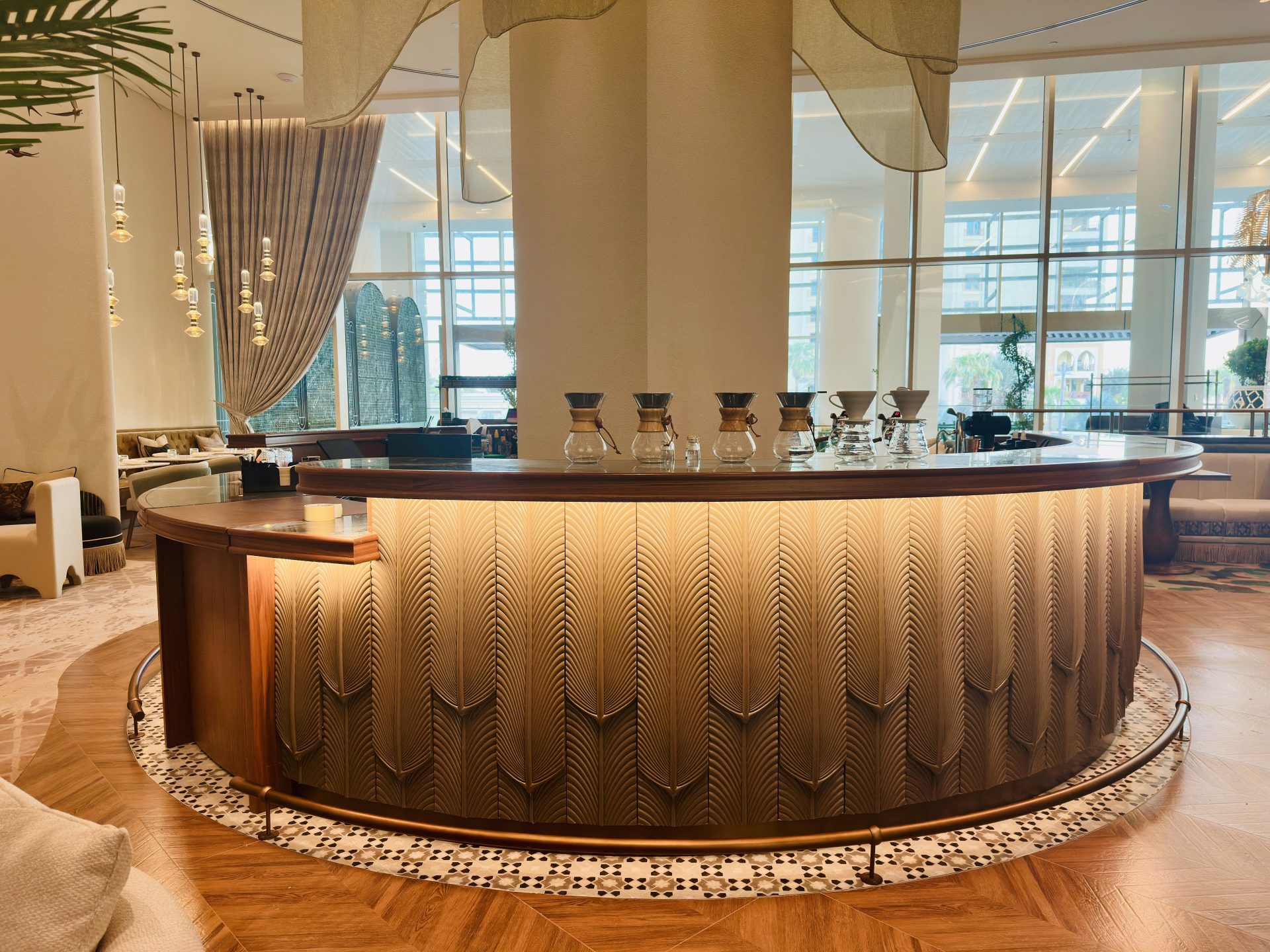 Le Majlis Restaurant Decorative Counter & Fabric Floral Ceiling Fit-Out | Palm Jumeirah Mall — Le Majlis Restaurant — Food & Beverage (F&B) & Retail Dining — Palm Jumeirah Mall, Dubai, UAE project gallery image 2